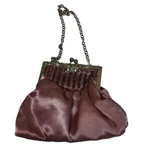 Vintage looking small pink clutch with chain/rhinestones- romance- night out